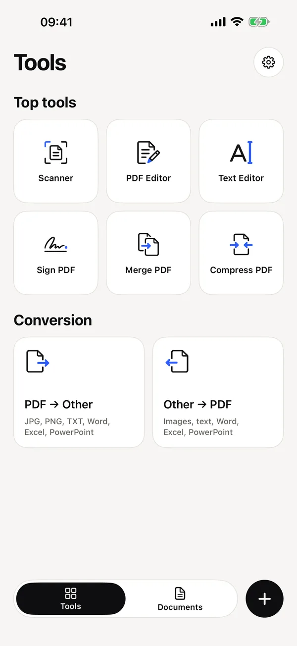 PDF LENS tools screen